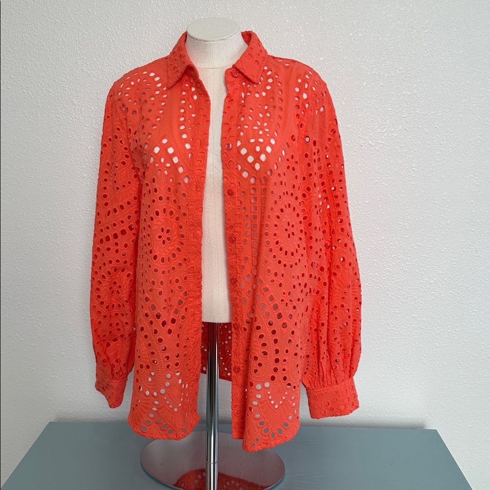 Chico's Vibrant Orange Eyelet Top